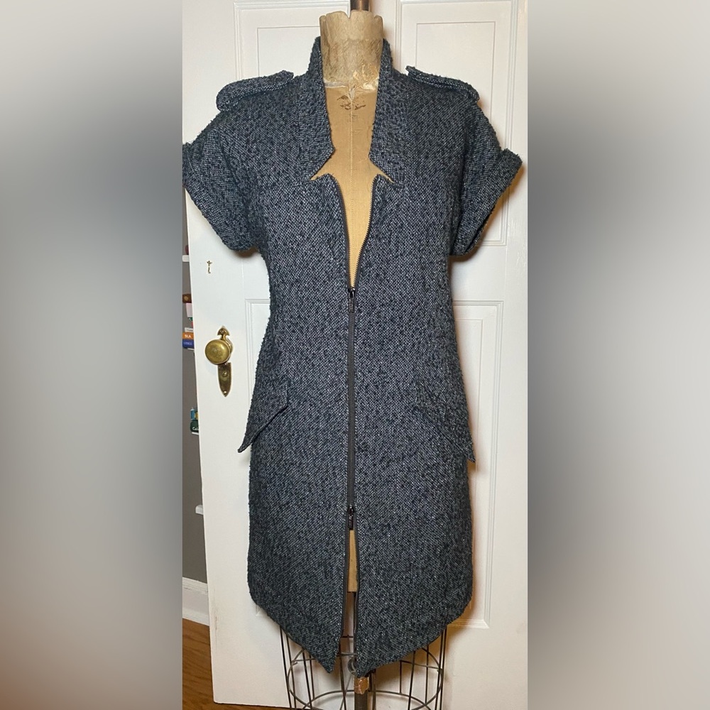 Karl Lagerfeld Tweed Zip Front Jacket Dress Gray Bouclé Moto Style L